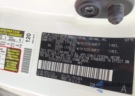 2015 Toyota Sienna Xle 8 Passenger z USA, uszkodzony, nr VIN 5TDYK3DC2FS689838